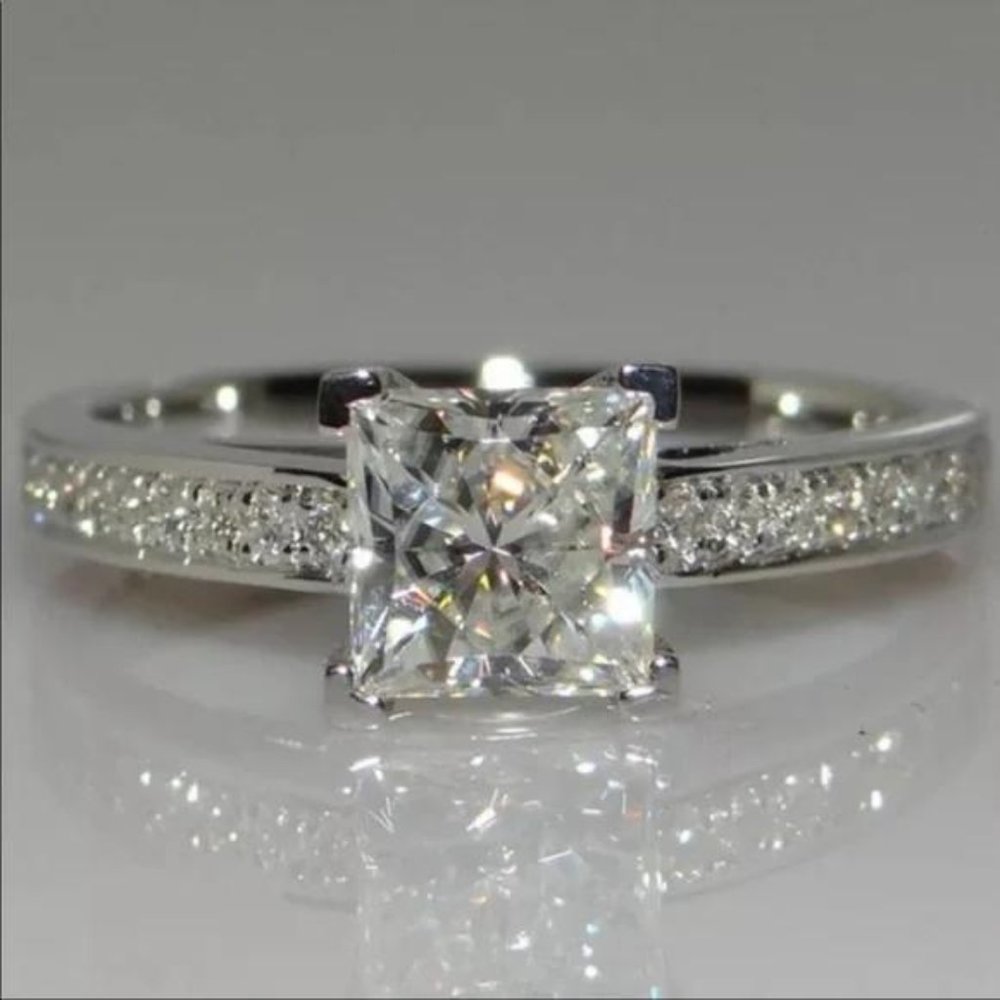 Princess Cut Pavé Diamond Engagement Ring in Silver